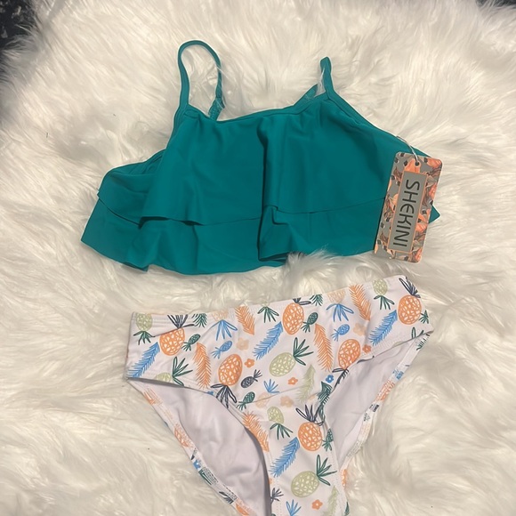 SHEKINI Girls Floral Printing Bathing Suits Ruffle Flounce Two Piece Swimsuits - Picture 8 of 9